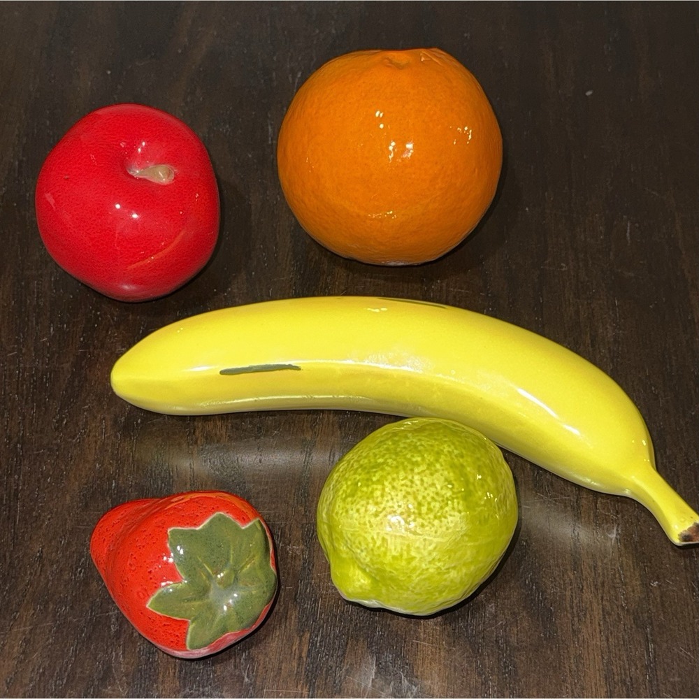 Vintage Ceramic Fruit Decor Set Apple Banana Orange Lime‎ Strawberry Handpainted